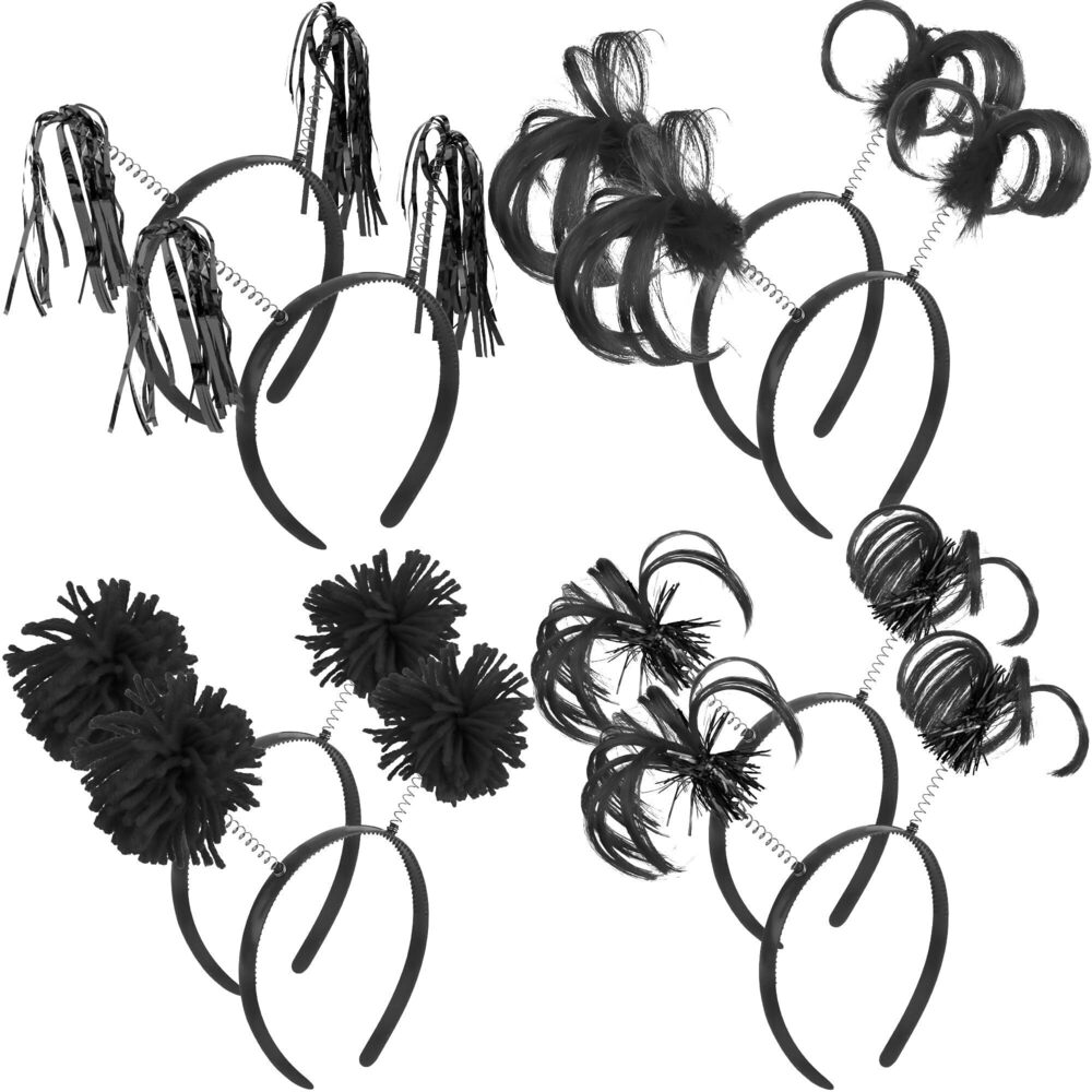 8101 8Pcs Pom Pom Headbands Party Headbands Tinsel Wrapped Ponytails
